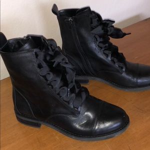 B.P Nordstrom Black Satin Ribbon Booties